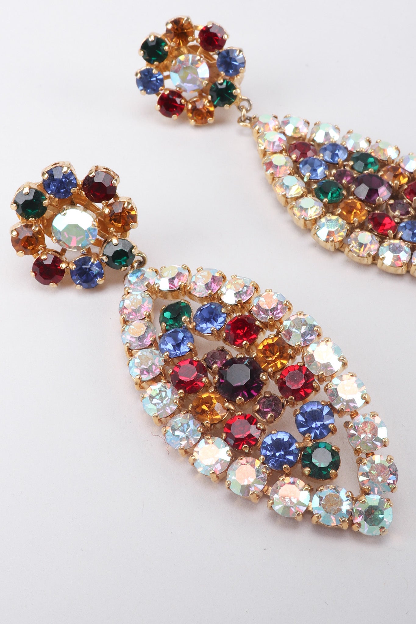 Recess Los Angeles Vintage Rare Gianni De Liguoro Rainbow Crystal Leaf Earrings