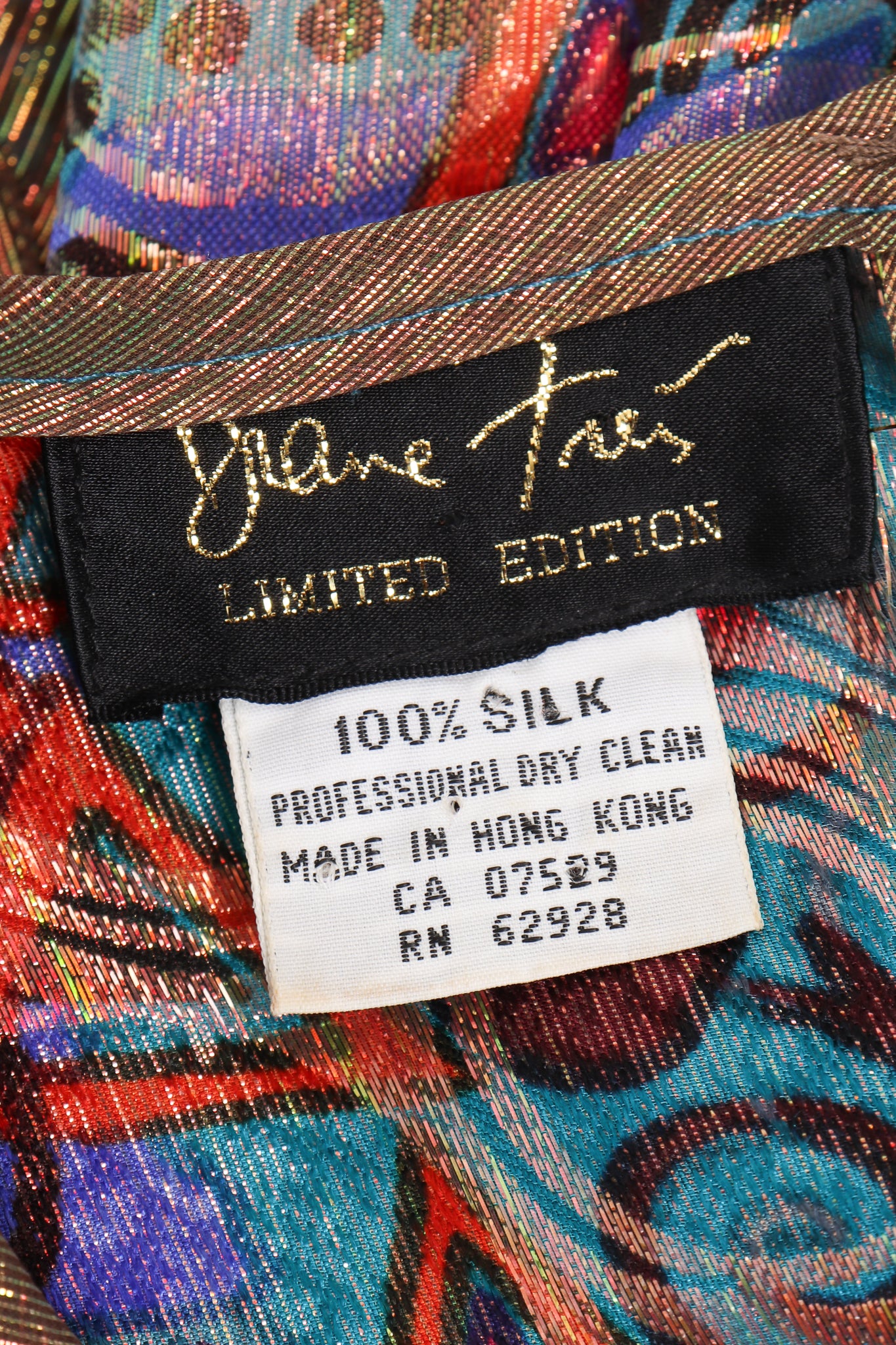 Vintage Diane Freis Metallic Lamé Ruffle Dress label at Recess Los Angeles
