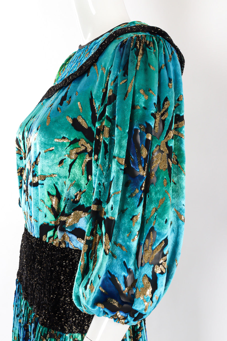Multi-printed silk limited edition dress by Diane Freis side view on mannequin @recessla