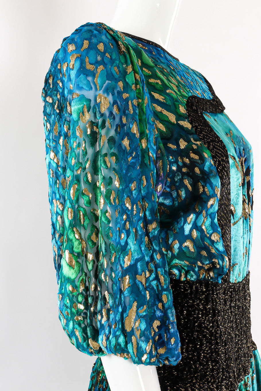 Multi-printed silk limited edition dress by Diane Freis side view on mannequin @recessla