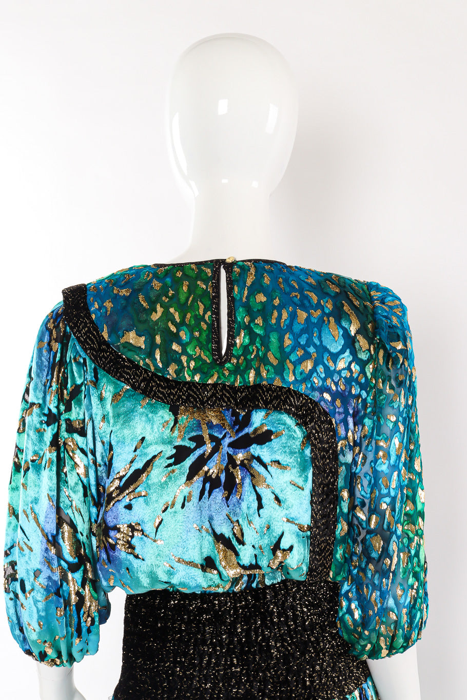 Multi-printed silk limited edition dress by Diane Freis back view on mannequin @recessla