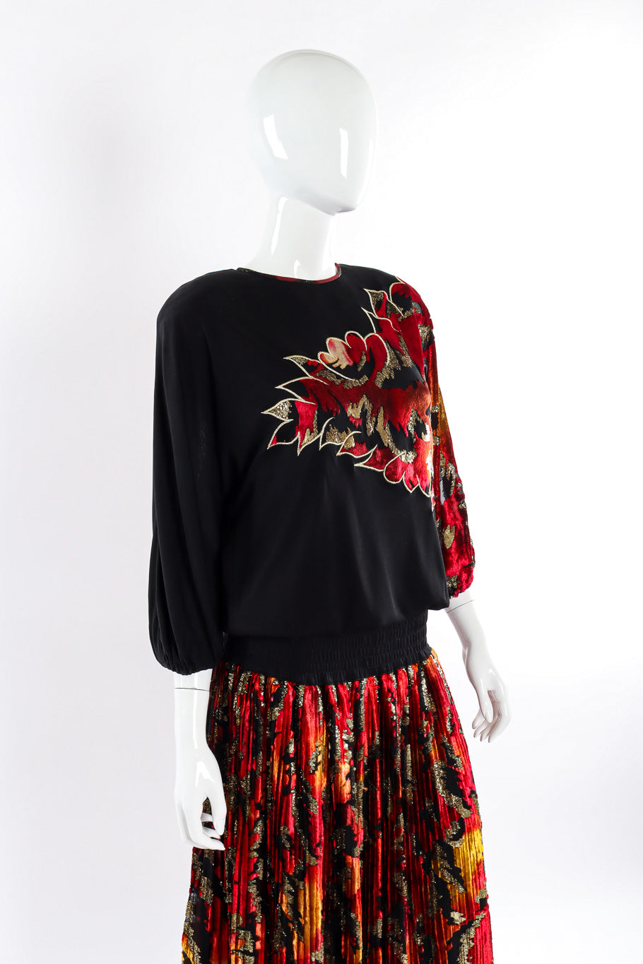 Multi-printed silk limited edition dress by Diane Freis mannequin 3/4 without scarf  @recessla