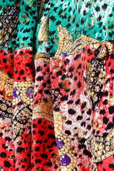 Printed silk dress by Diane Freis gold details close @recessla