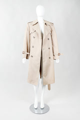 Vintage Christian Dior Monsieur Khaki Classic Trench Coat on Mannequin, open at Recess