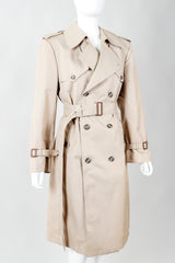 Vintage Christian Dior Monsieur Khaki Classic Trench Coat on Mannequin, cropped at Recess