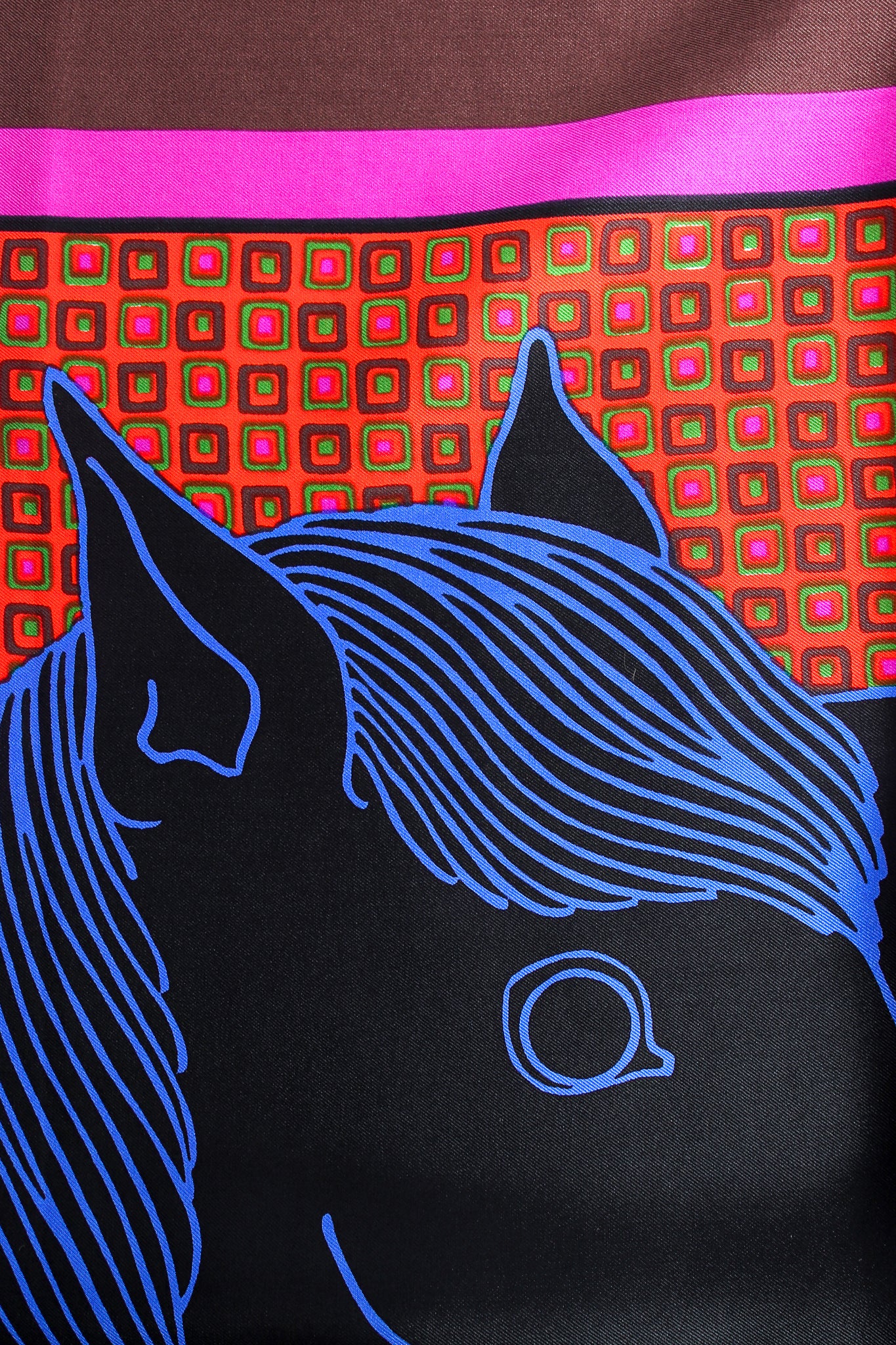 Vintage Christian Dior Black Foal Horse Print Silk Scarf print at Recess Los Angeles