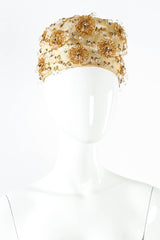 Vintage Christian Dior Jeweled Floral Pillbox Hat mannequin front @ Recess LA