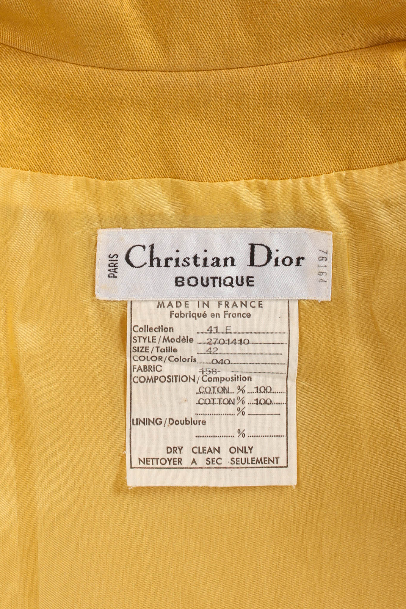 Vintage Christian Dior Golden Blazer & Skirt Suit Set blazer tag @ Recess Los Angeles