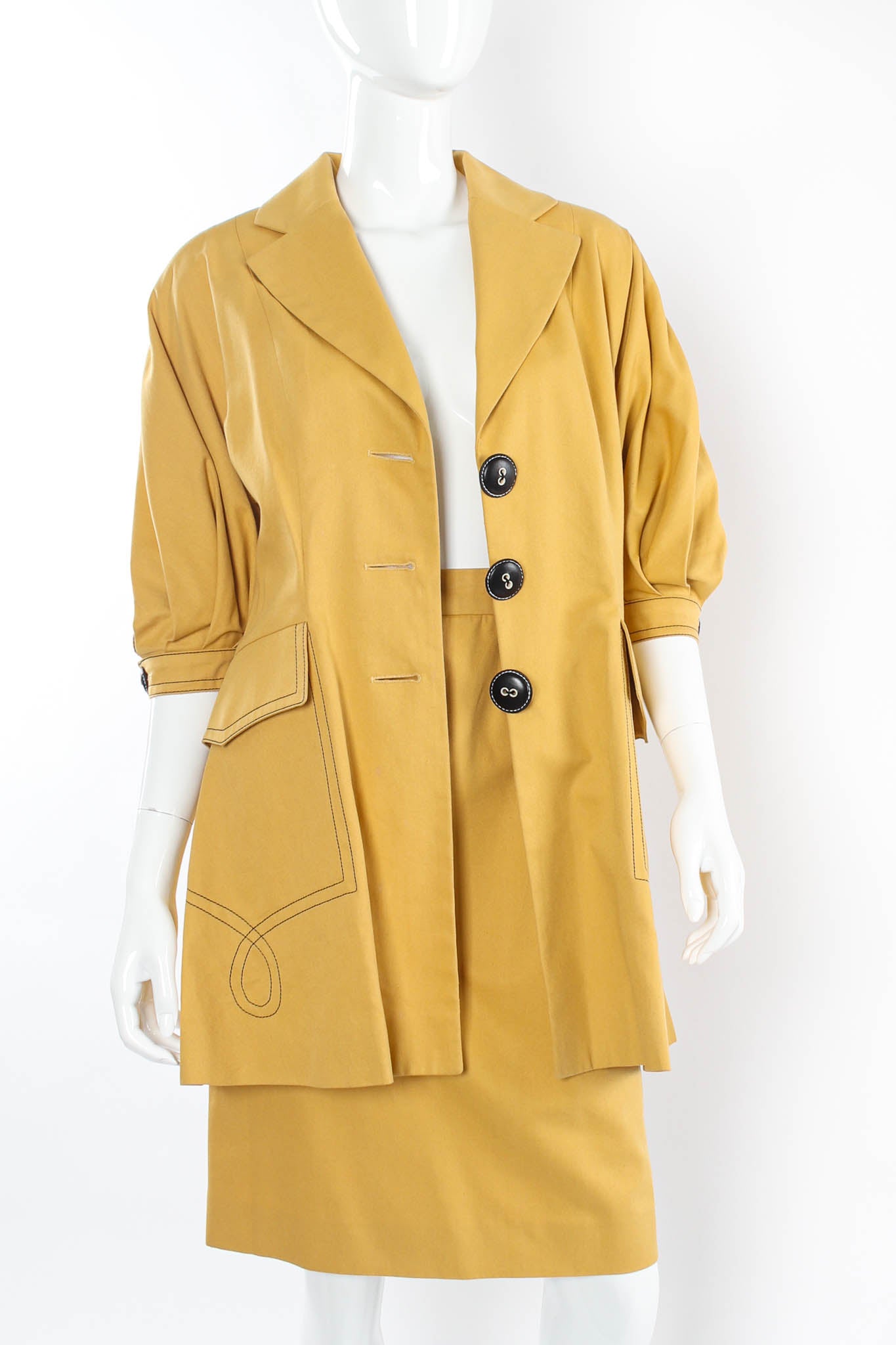 Vintage Christian Dior Golden Blazer & Skirt Suit Set close button open @ Recess Los Angeles