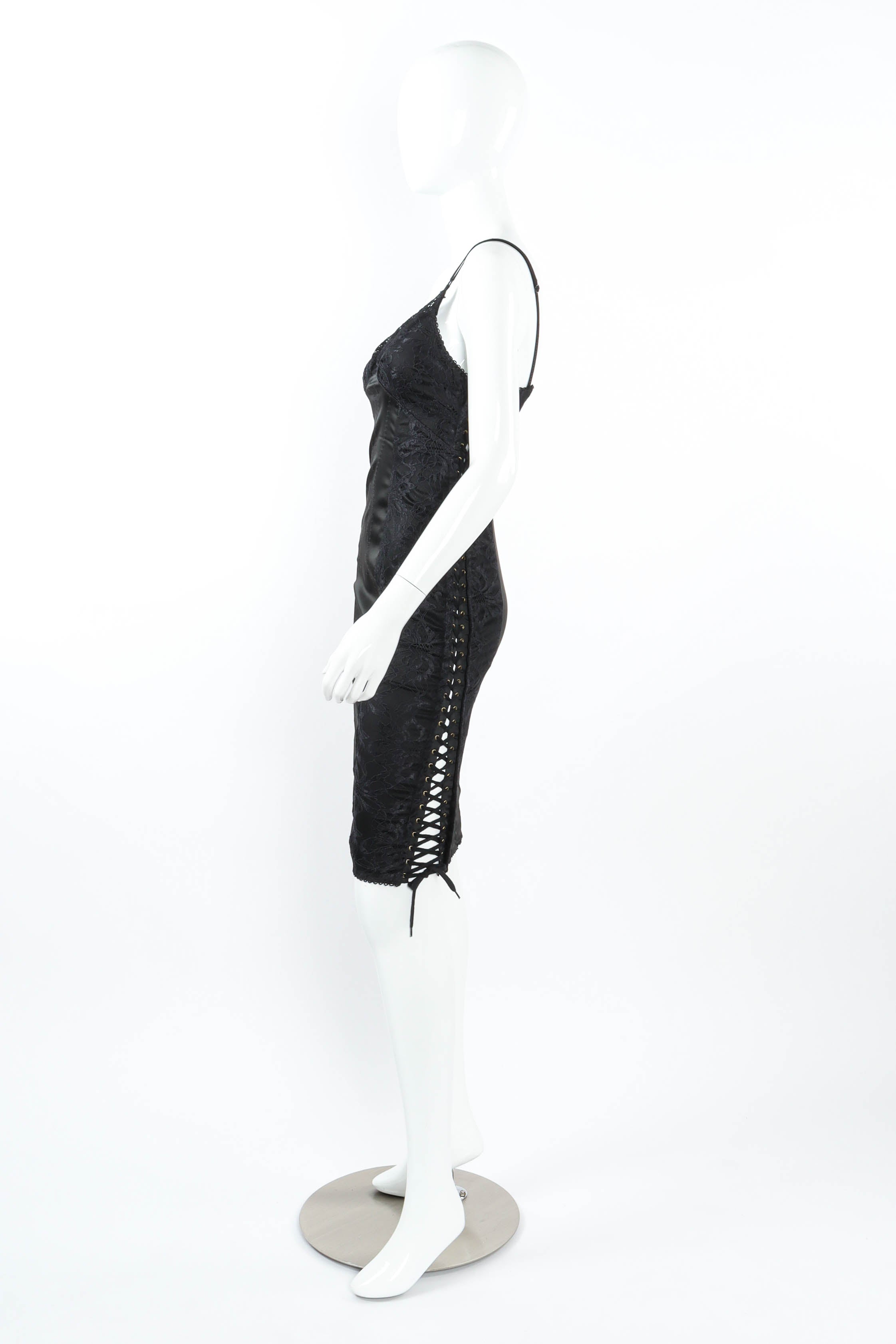 Dolce & Gabbana Lace Up Satin Slip Dress mannequin side @ Recess LA