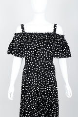 Vintage Dolce & Gabbana Polka Dot Cold Shoulder Ruffle Dress on Mannequin front crop at Recess