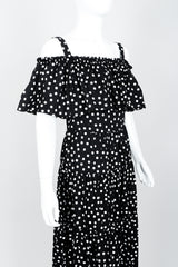 Vintage Dolce & Gabbana Polka Dot Cold Shoulder Ruffle Dress on Mannequin angle crop at Recess