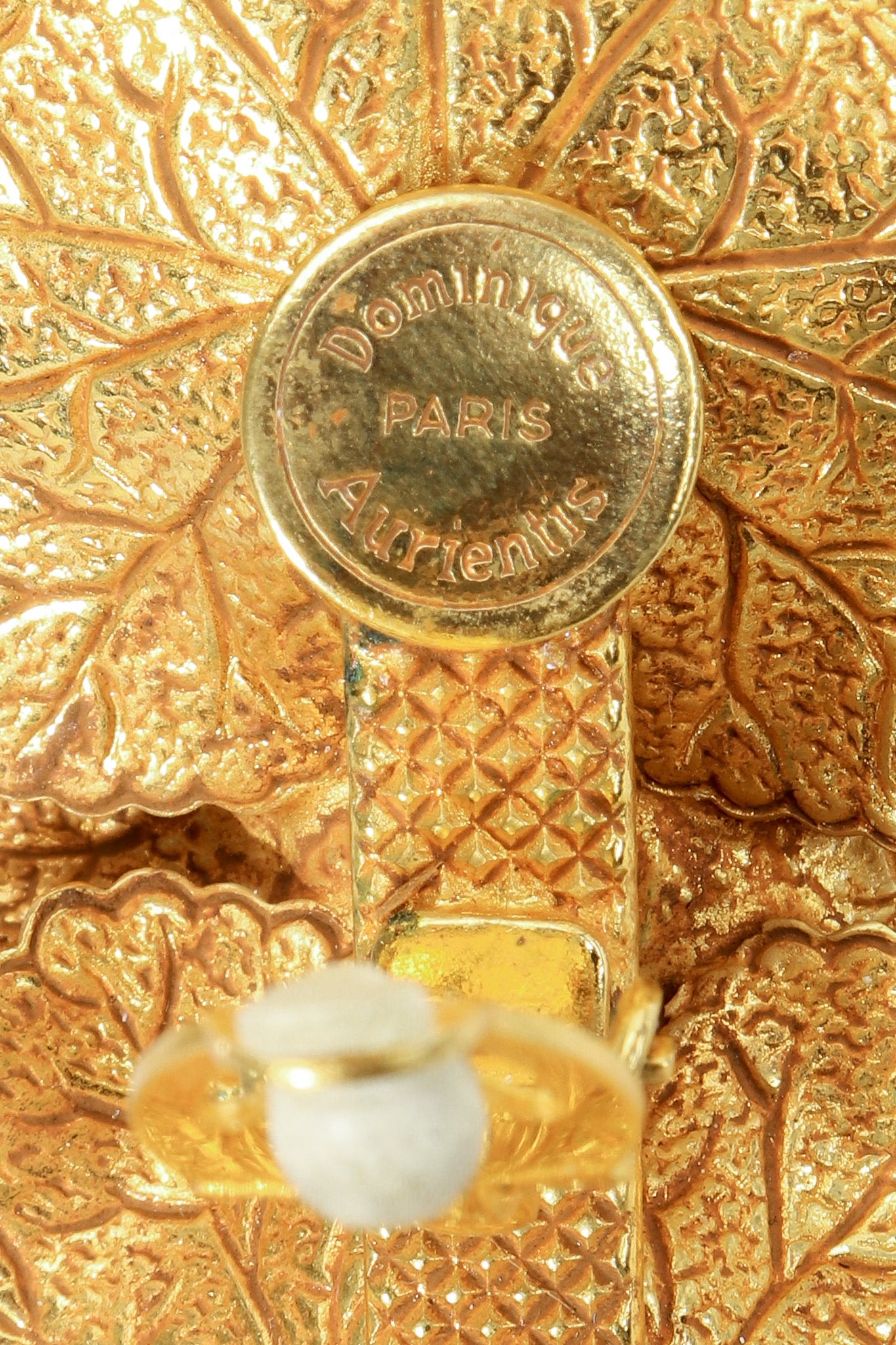 Vintage Dominique Aurientis Gold Leaf Cluster Pearl Earring signature cartouche