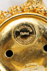 Vintage Dominique Aurientis Gilded Leaves Button Earring signature stamp cartouche