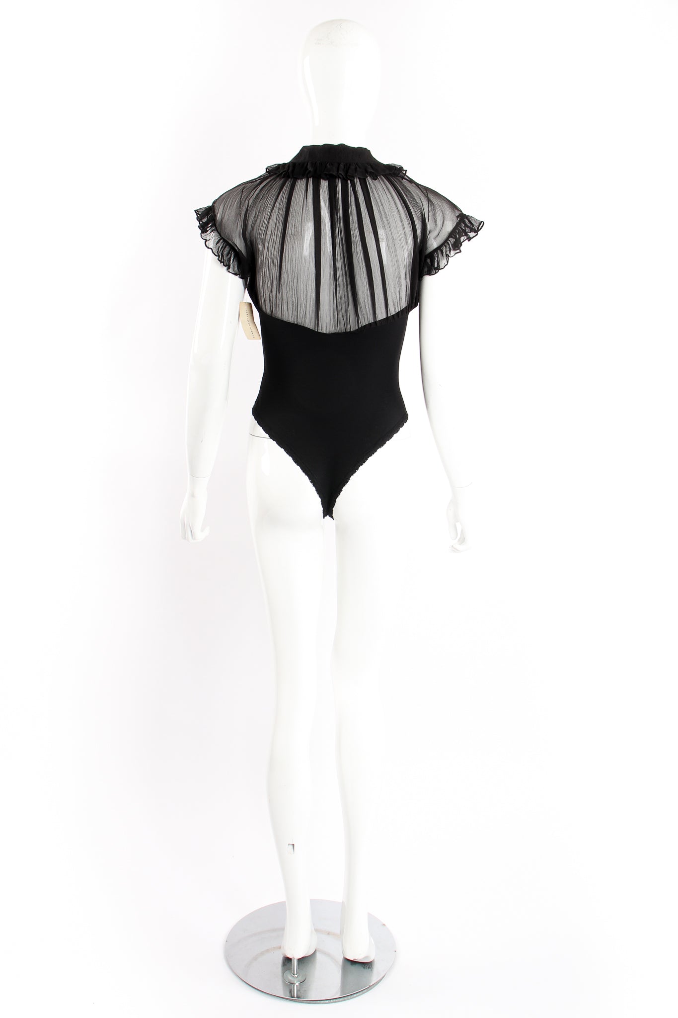 Vintage Donna Karan Chiffon Ruffle Illusion Bodysuit on Mannequin back at Recess Los Angeles
