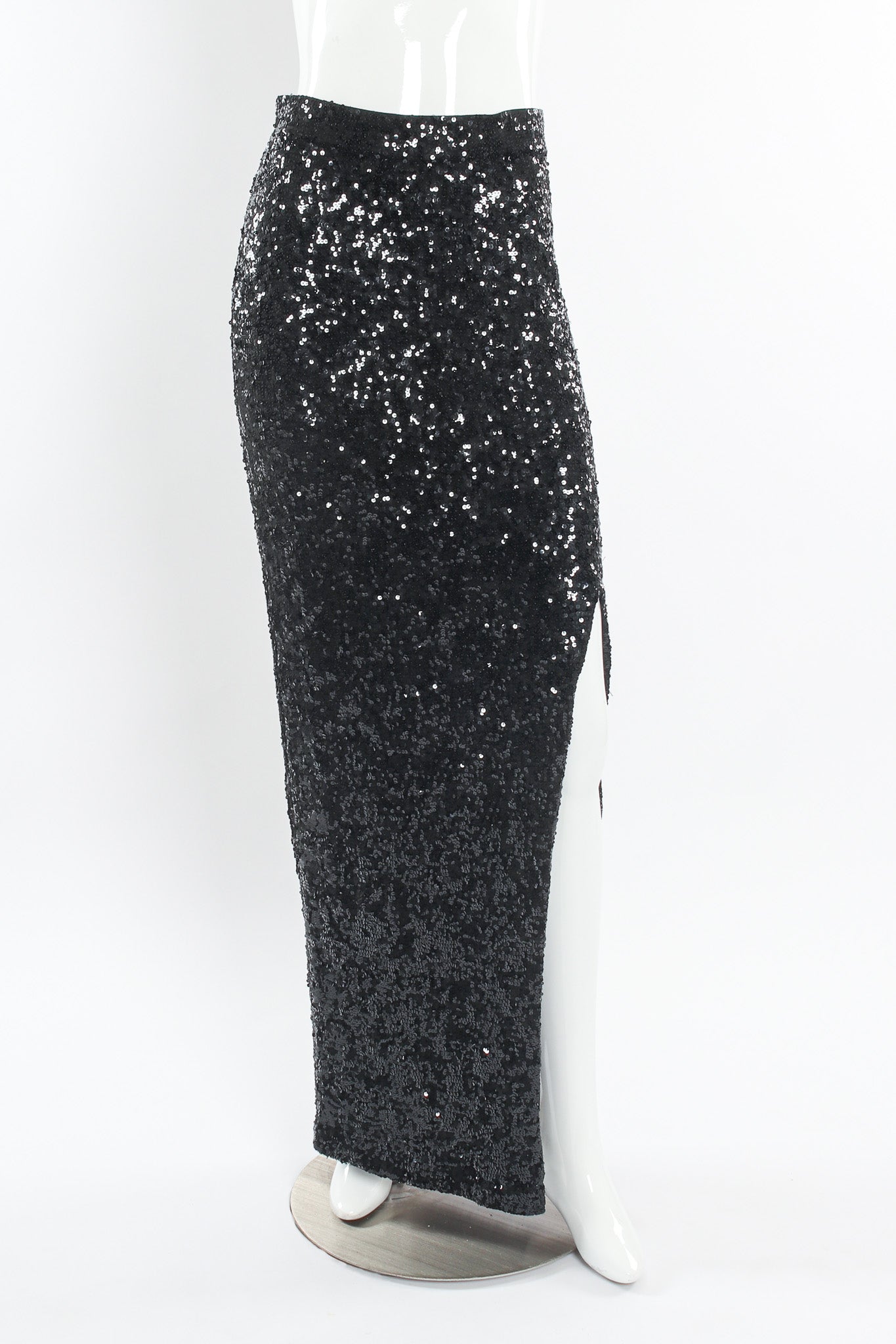 Vintage DKNY Donna Karan Silk Sequin Bodycon Skirt mannequin front @ Recess LA