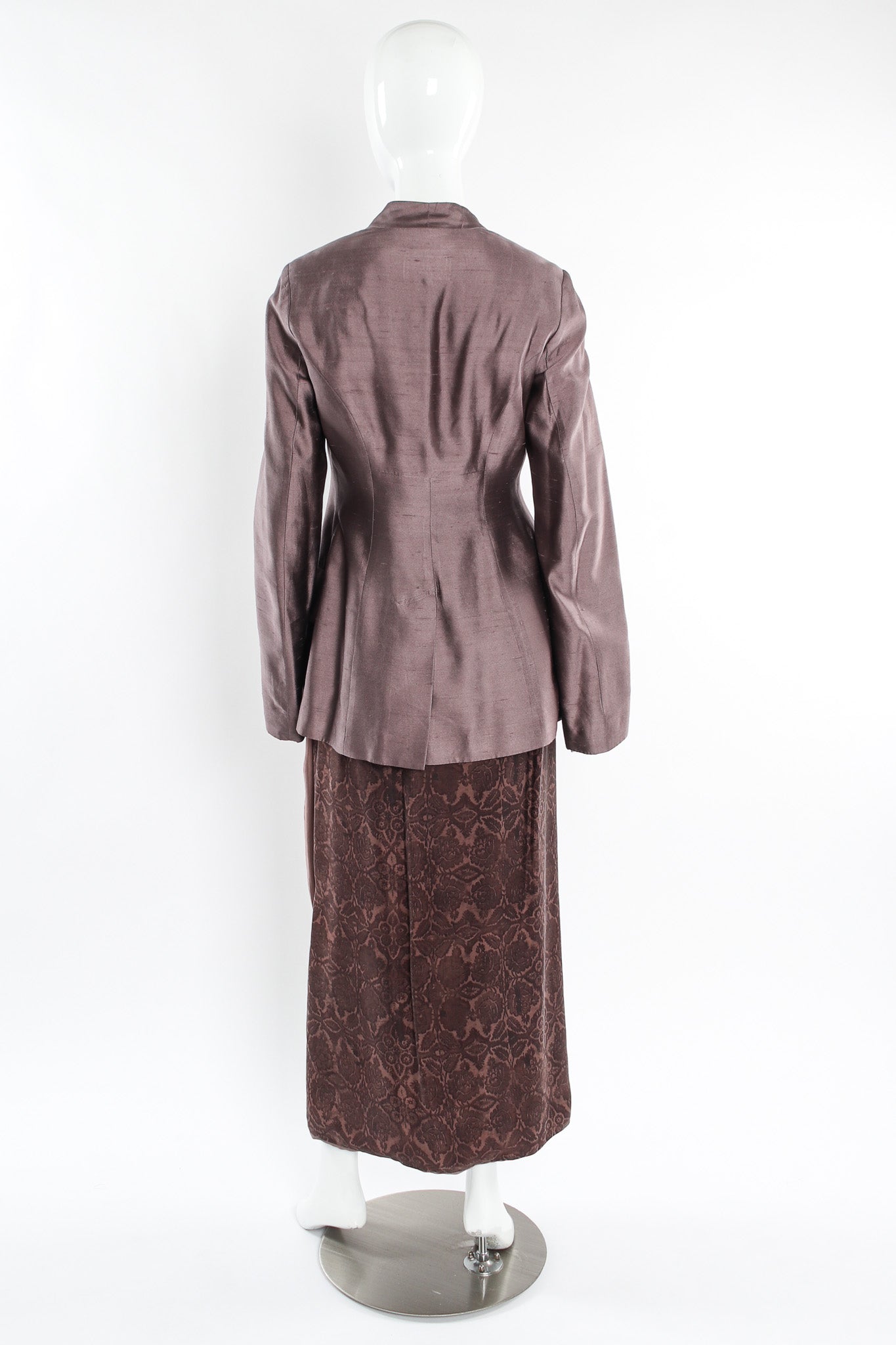 Vintage Dries Van Noten Floral Silk Jacket, Vest, & Skirt Set mannequin back w/ jacket @ Recess LA