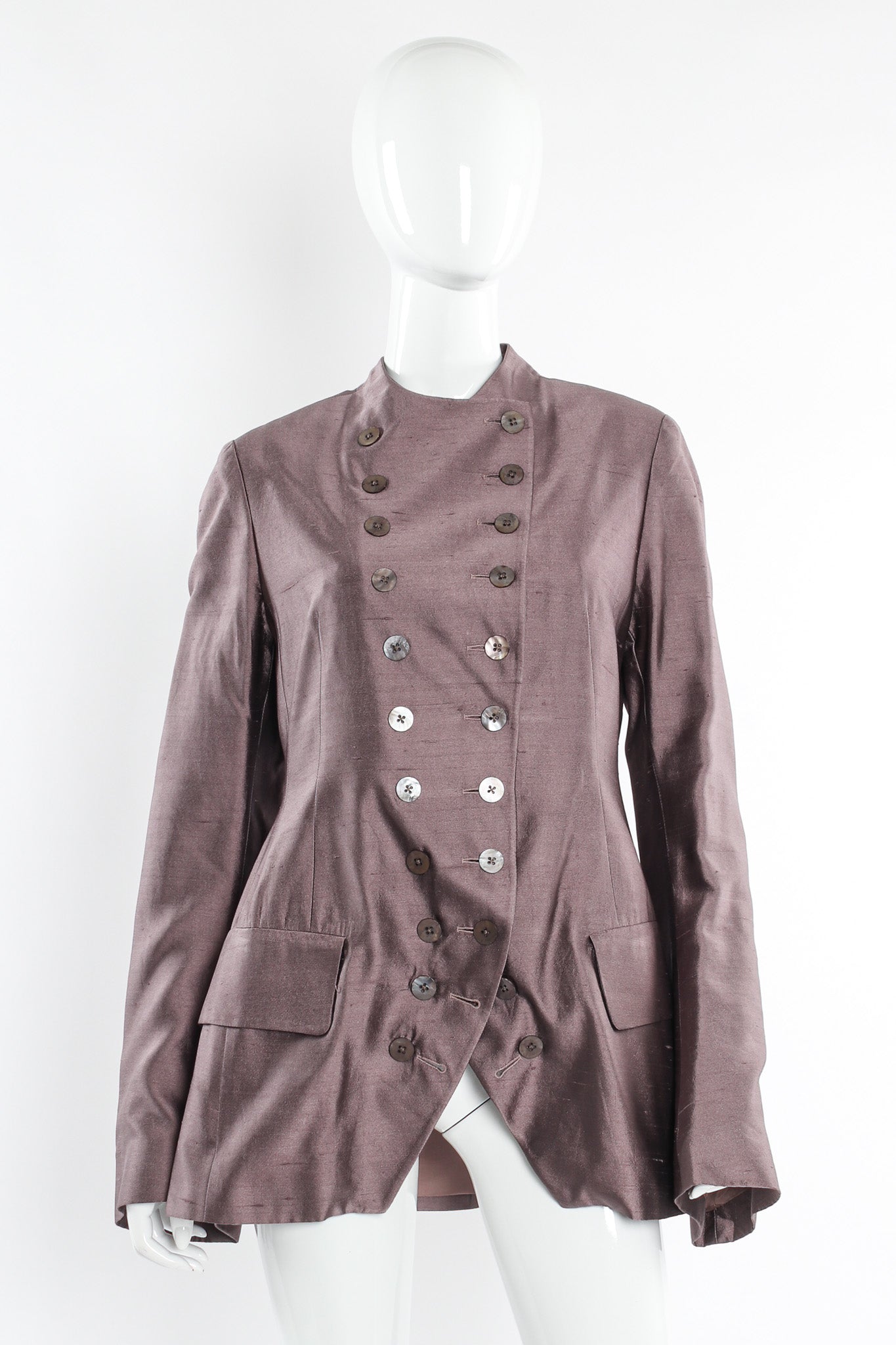 Vintage Dries Van Noten Floral Silk Jacket, Vest, & Skirt Set mannequin jacket front @ Recess LA