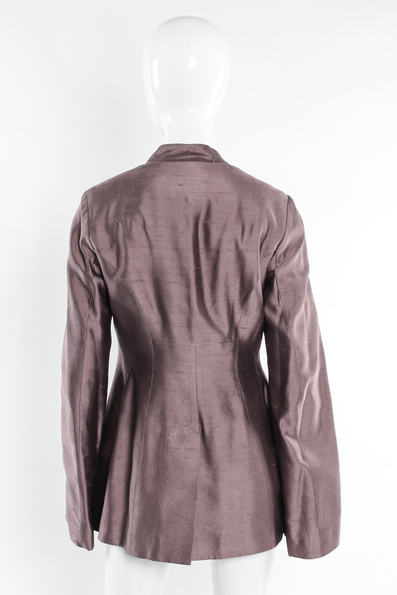 Vintage Dries Van Noten Floral Silk Jacket, Vest, & Skirt Set mannequin jacket back @ Recess LA
