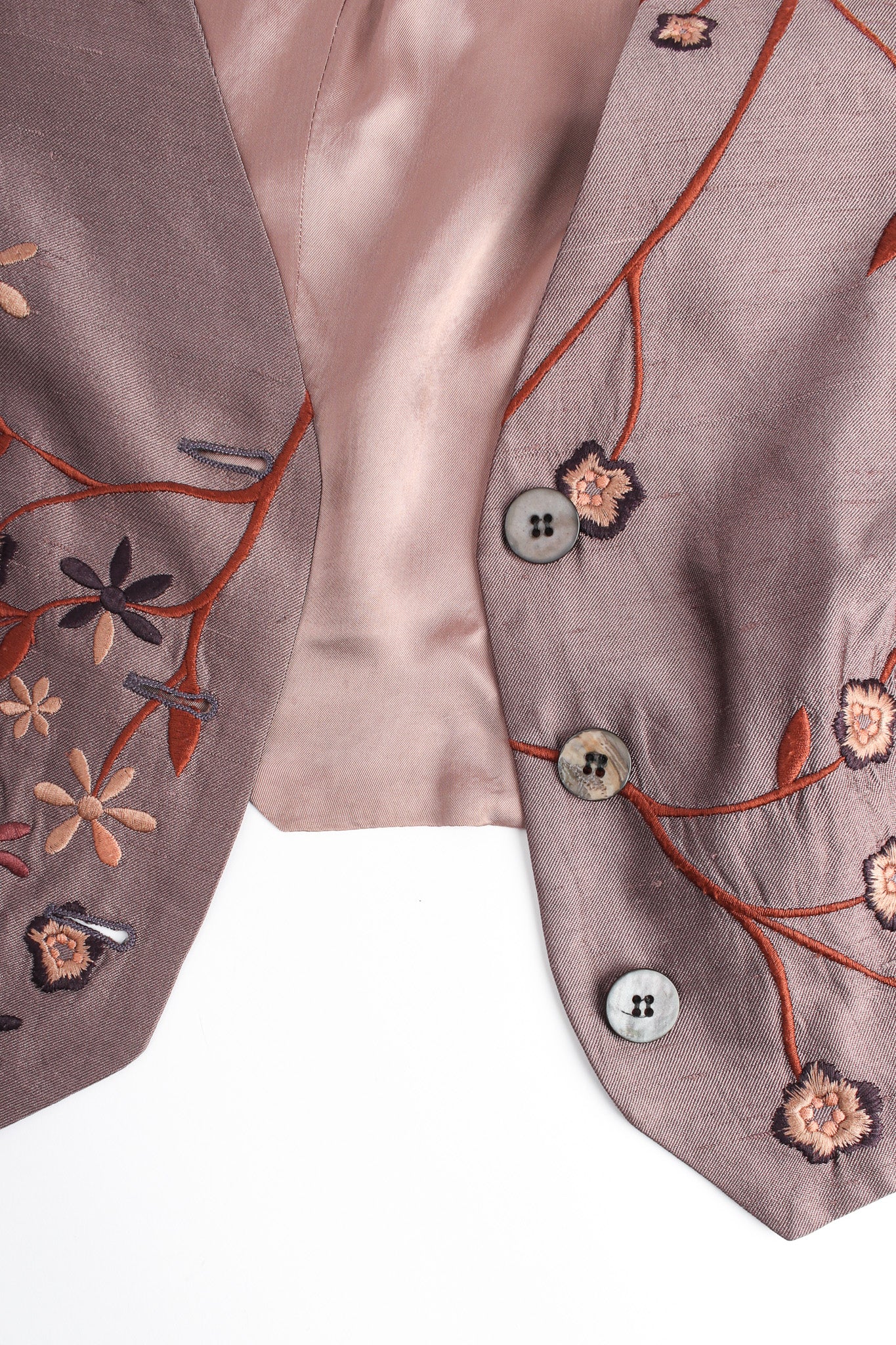 Vintage Dries Van Noten Floral Silk Jacket, Vest, & Skirt Set button/embroidery @ Recess LA