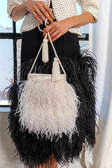 Model Miranda in Vintage Barneys New York Feathers Pouch Bag close up @ Recess LA
