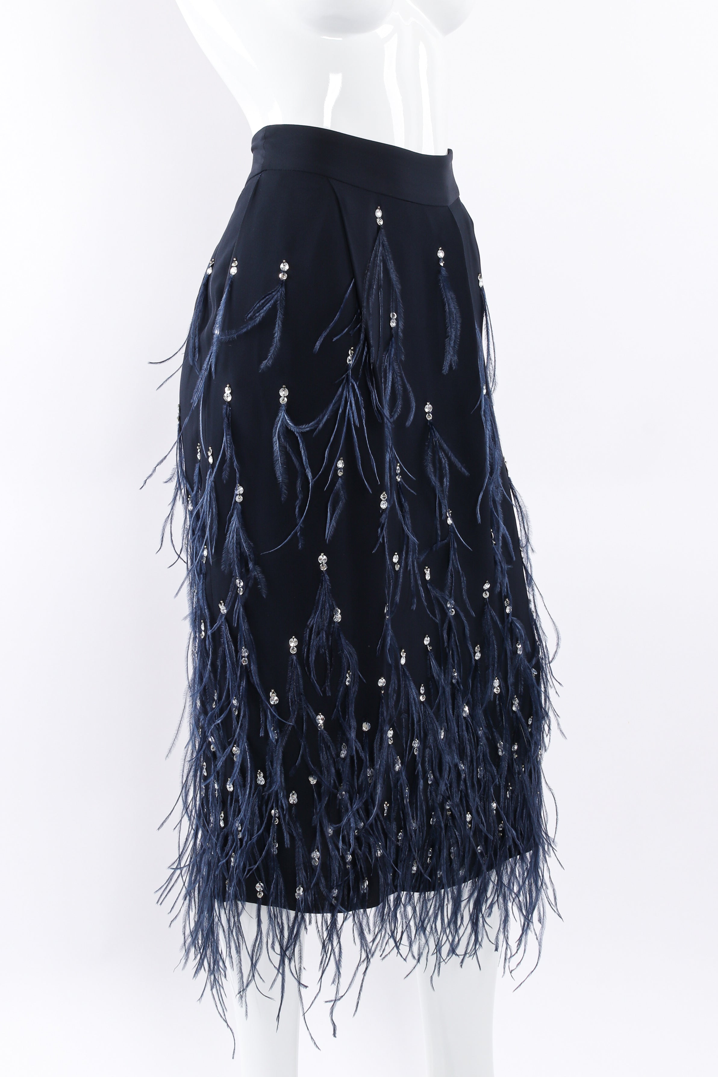 Vintage Dries Van Noten Sequin Ostrich Feather Skirt mannequin close up angle@ Recess LA
