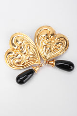 Recess Los Angeles Vintage Edouard Rambaud 80s Oversized Gold Heart Obsidian Drop Earrings