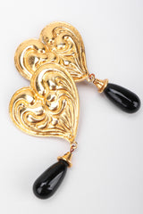 Recess Los Angeles Vintage Edouard Rambaud 80s Oversized Gold Heart Obsidian Drop Earrings