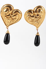Recess Los Angeles Vintage Edouard Rambaud 80s Oversized Gold Heart Obsidian Drop Earrings
