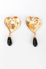 Recess Los Angeles Vintage Edouard Rambaud 80s Oversized Gold Heart Obsidian Drop Earrings