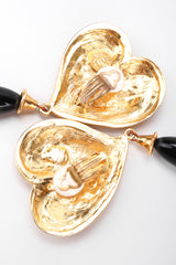 Recess Los Angeles Vintage Edouard Rambaud 80s Oversized Gold Heart Obsidian Drop Earrings