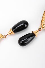 Recess Los Angeles Vintage Edouard Rambaud 80s Oversized Gold Heart Obsidian Drop Earrings