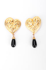 Recess Los Angeles Vintage Edouard Rambaud 80s Oversized Gold Heart Obsidian Drop Earrings