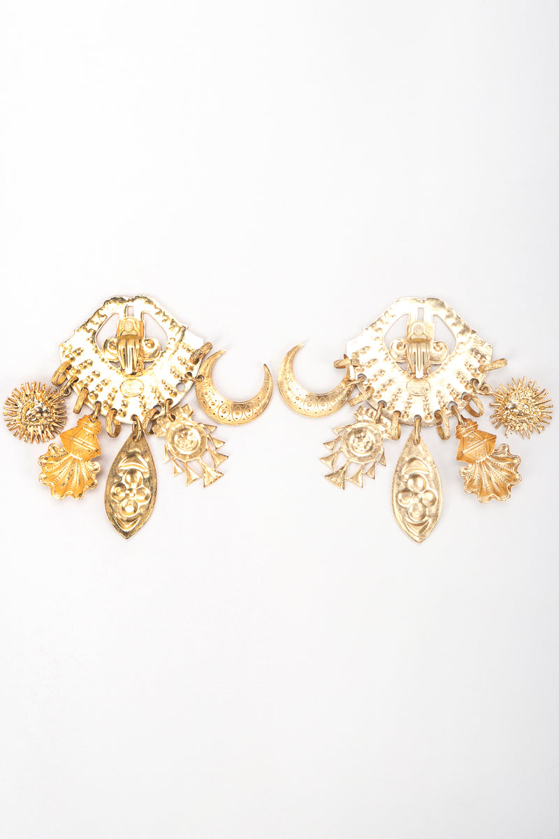 Recess Vintage Edouard Rambaud Gold Etruscan Chandelier Earring, backs on white Background