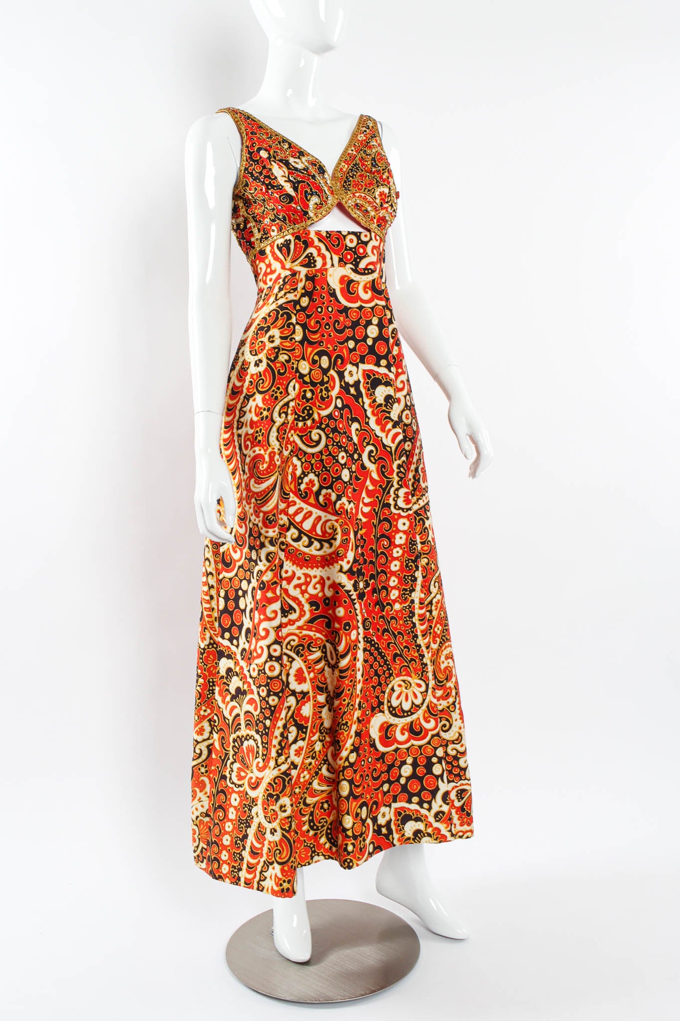 Vintage Malcolm Starr Rhinestone Paisley Gown mannequin angle  @ Recess Los Angeles