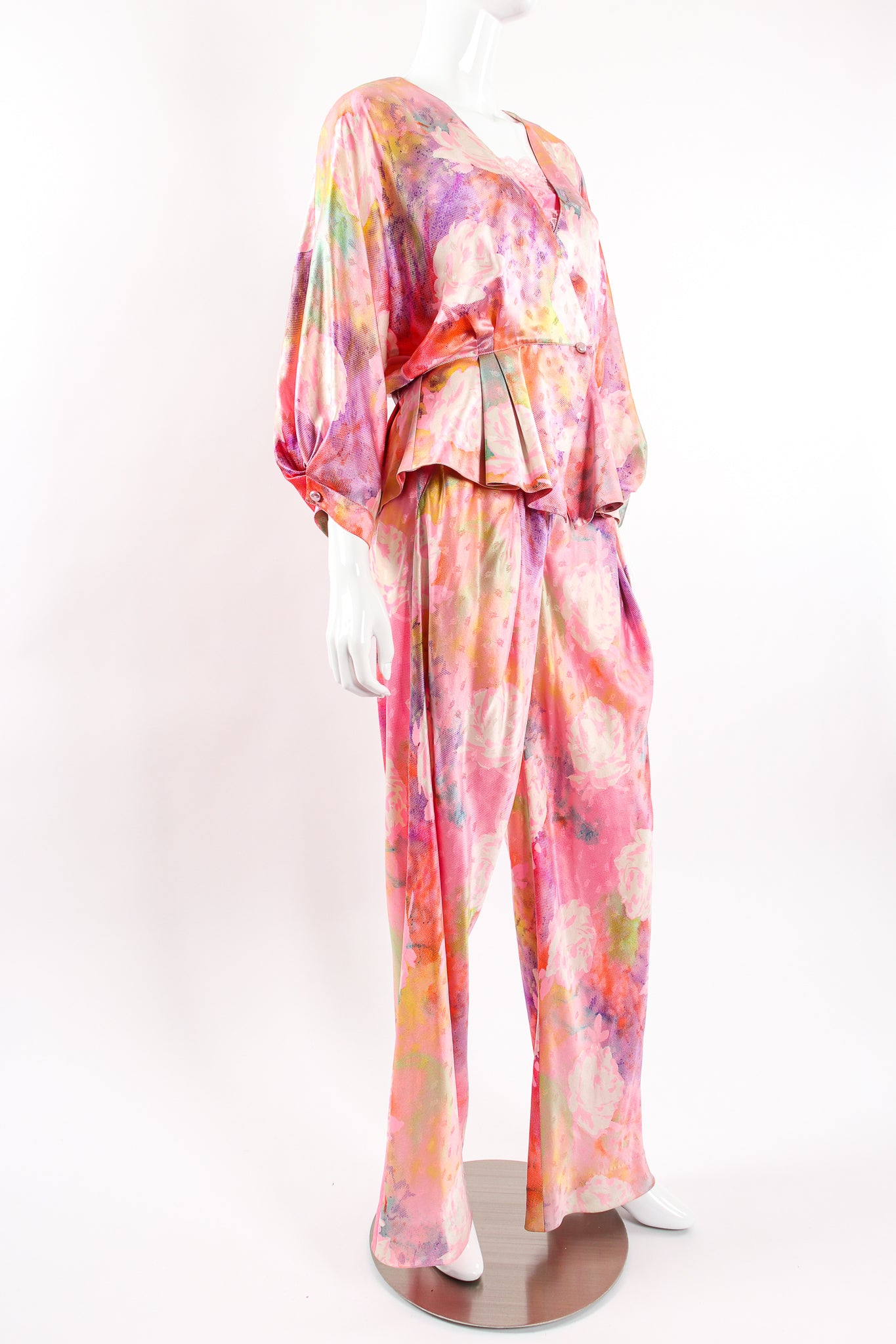 Vintage Emanuel Ungaro Parallèle Floral Silk 3-Pc Leisure Set on mannequin angle @ Recess LA