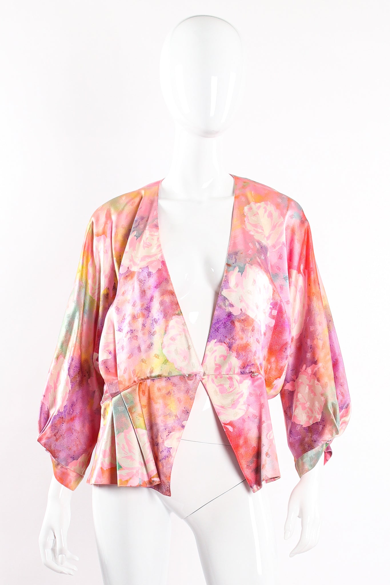 Vintage Emanuel Ungaro Parallèle Floral Silk 3-Pc Leisure Set on Mannequin jacket open @ Recess LA