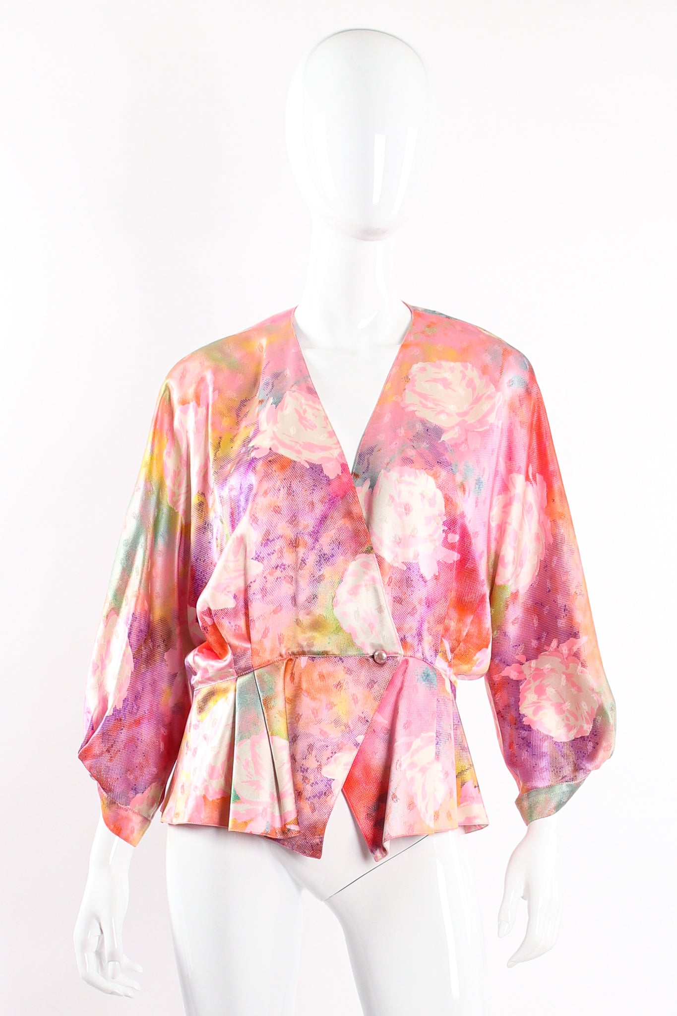 Vintage Emanuel Ungaro Parallèle Floral Silk 3-Pc Leisure Set on Mannequin jacket front @ Recess LA