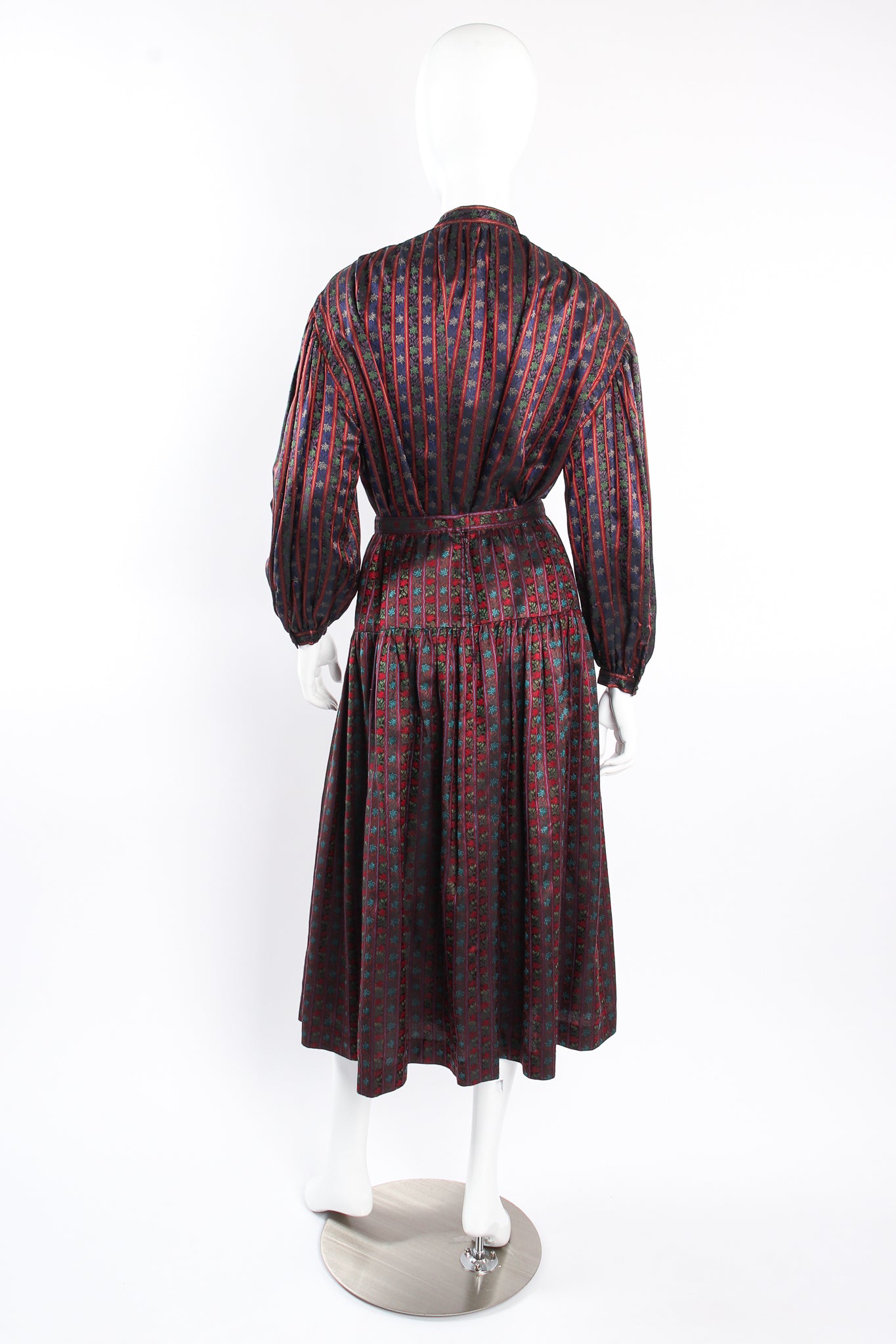 Vintage Emanuel Ungaro Parallèle Ribbon Stripe Blouse & Skirt Set on mannequin back at Recess Los Angeles