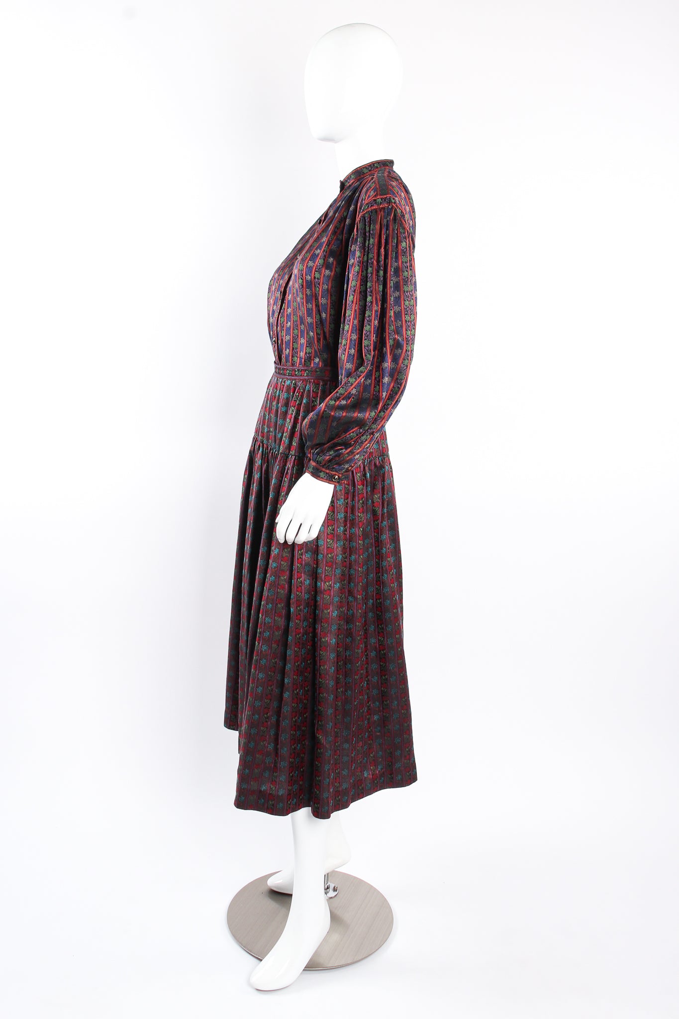Vintage Emanuel Ungaro Parallèle Ribbon Stripe Blouse & Skirt Set on mannequin side at Recess Los Angeles