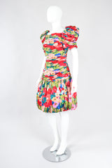 Recess Los Angeles Vintage Evenings by Raul Blanco Evenings Ruched Floral Puff Sleeve Bubble Dress