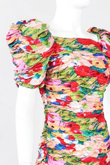 Recess Los Angeles Vintage Evenings by Raul Blanco Evenings Ruched Floral Puff Sleeve Bubble Dress