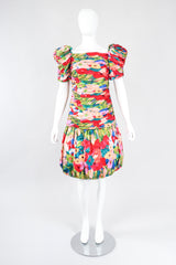 Recess Los Angeles Vintage Evenings by Raul Blanco Evenings Ruched Floral Puff Sleeve Bubble Dress
