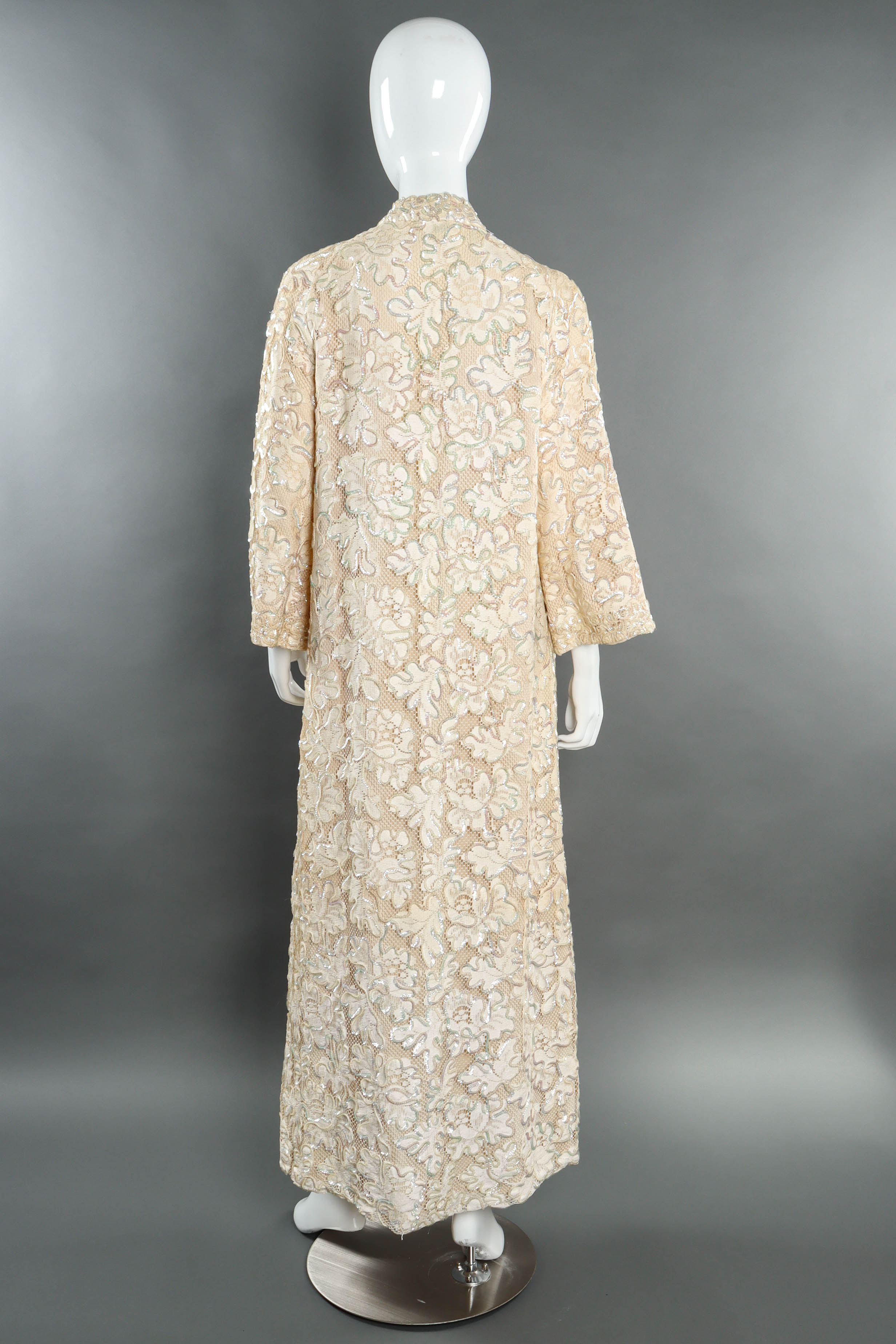 Vintage Emma Domb Lace Floral Sequin Duster mannequin back @ Recess Los Angeles