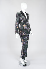 Recess Los Angeles Vintage Emporio Armani Floral Velvet Tuxedo Jacket and Pant Suit Set