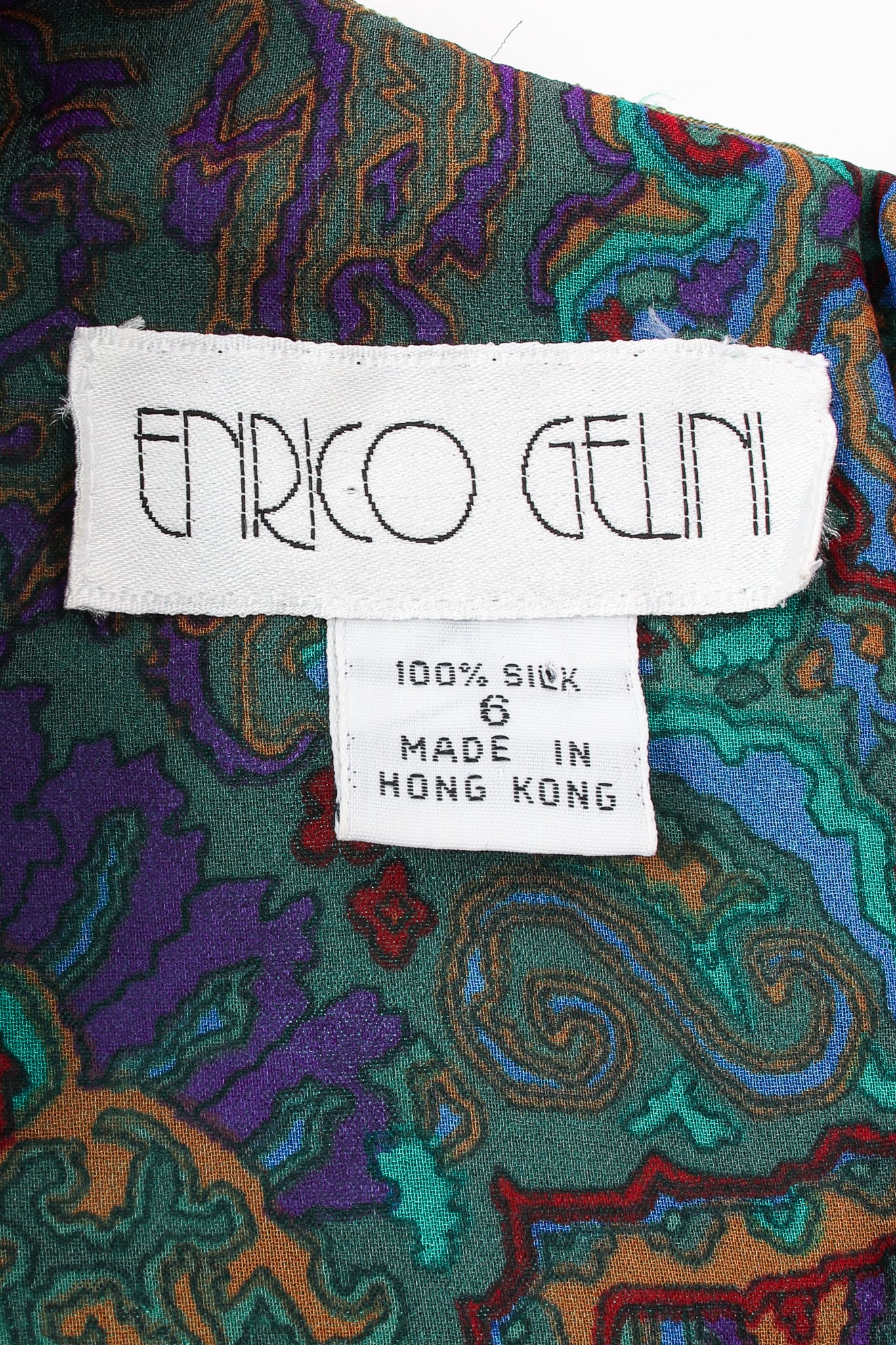 Vintage Enrico Gelini Paisley Silk Chiffon Shirtwaist Dress label at Recess LA