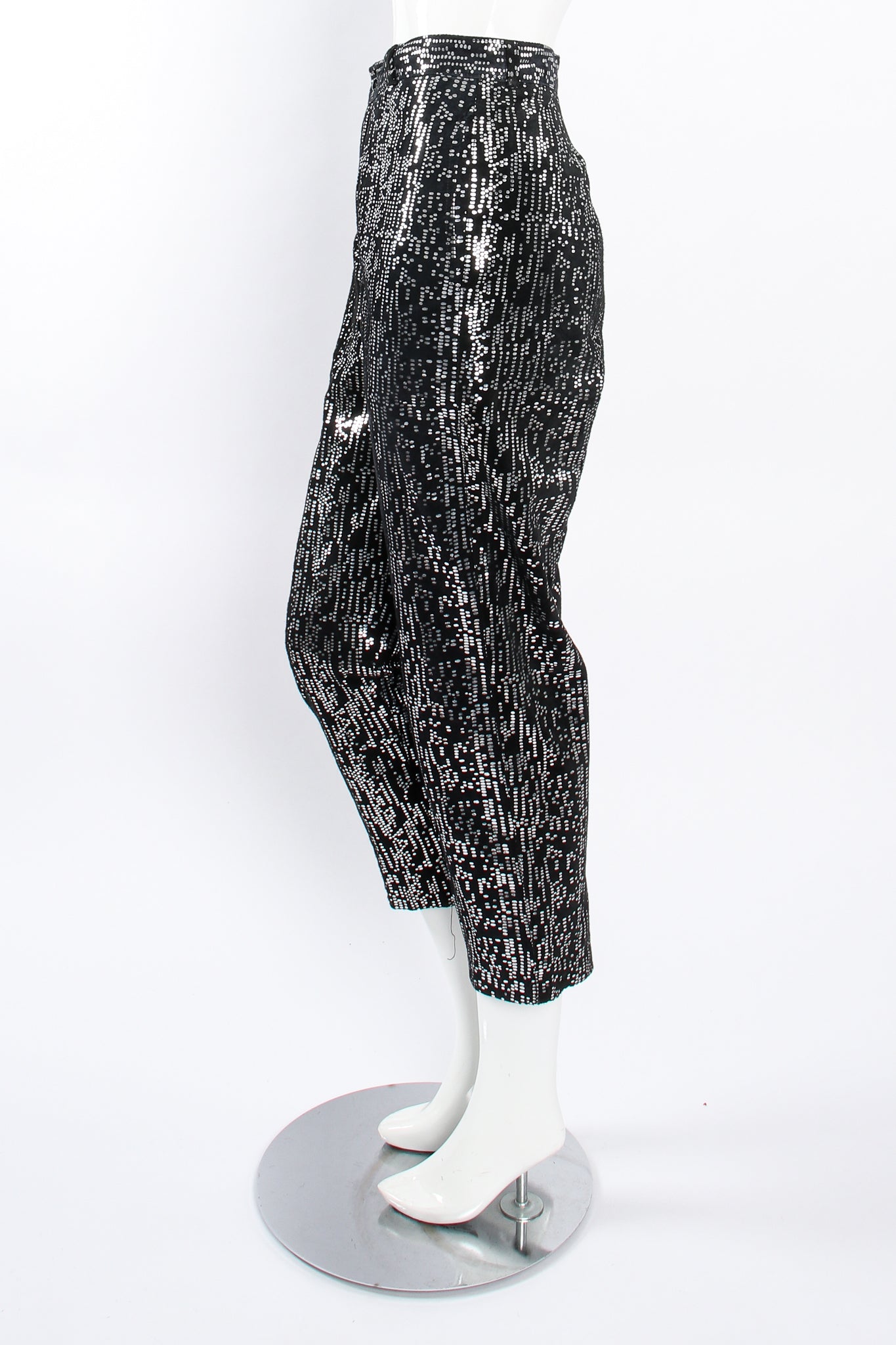 Vintage Ero Foiled Suede Bomber Jacket & Pant Set on Mannequin pant side at Recess Los Angeles