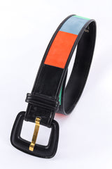 Black leather and suede color block belt by Escada suede close @recessla