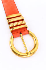 leather color block belt with heavy gold metal hardware by Escada flat lay buckle details. @recessla