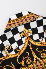 Recess Los Angeles Vintage Escada Checkered Baroque Versace Print Silk Shirt